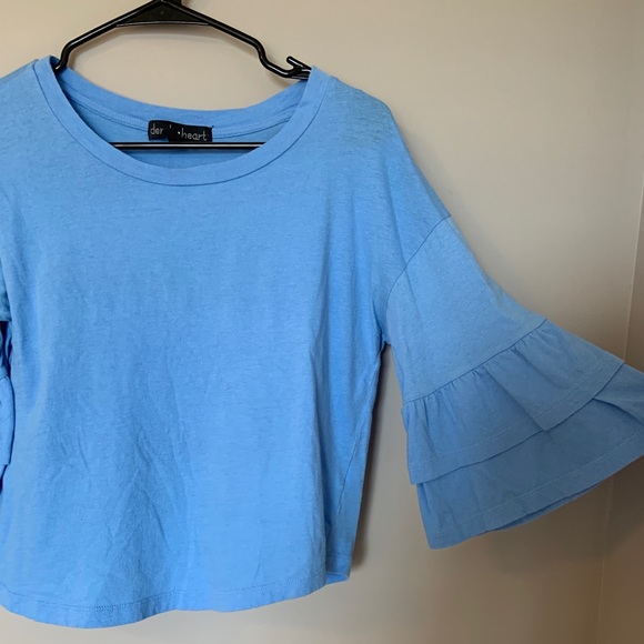Blue Ruffled Bell Sleeve Top - Picture 2 of 4